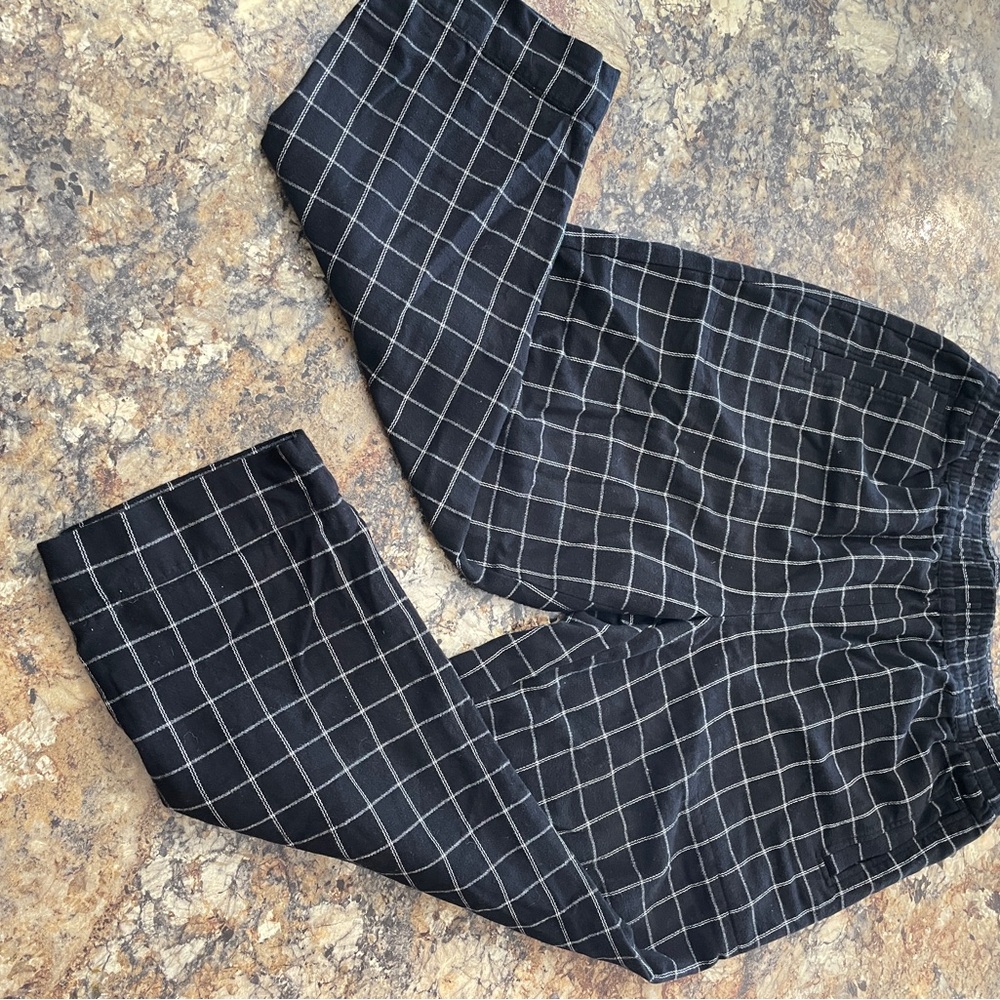 Madewell Women’s Huston Pull-On Tapered Black and White Checkered Pants, Sz L